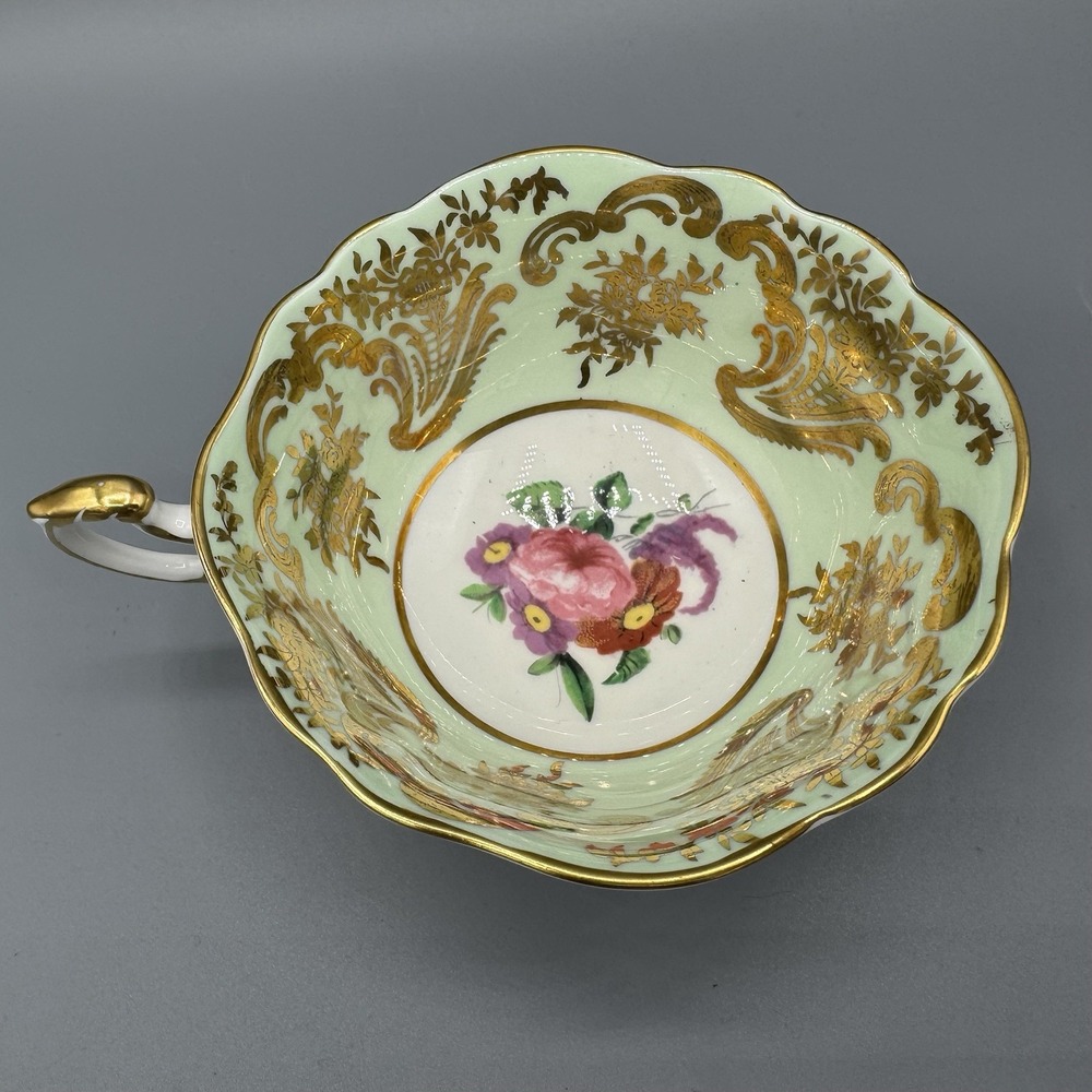 Vintage Paragon Bone China Cup Green Gold Floral HM The Queen